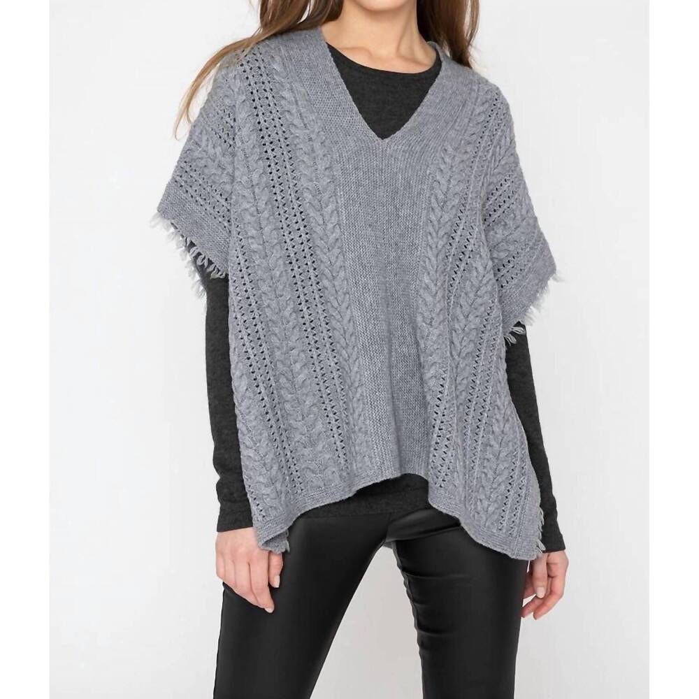 NEW KINROSS fringe cable popover sweater in granite